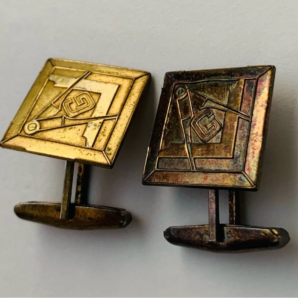 Masonic Cufflinks by Avedon Brass Vintage Rare Patent#2920363 Pivot features